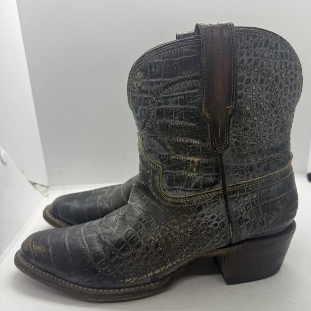 Freebird Zamora Bootie Crocodile Print Leather Western Pull On Women Size 7 Gray